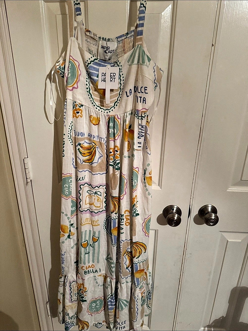 Paper Heart La Dolce Vita Linen Blend Maxi Dress White & Blue